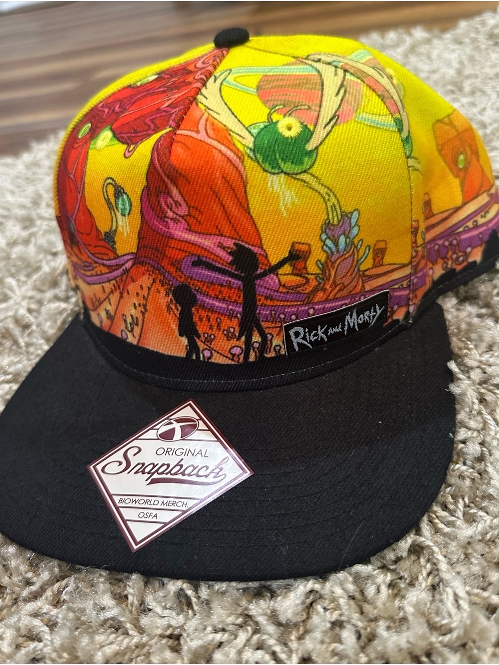 Rick and Morty Yellow Multicolor Snapback Hat with Black Brim